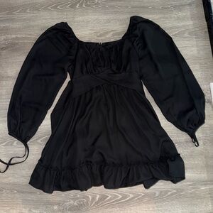 Amazon Black Mini Dress with Bishop Sleeves and Scoop Neck